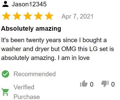 Customer review of LG WM4500HBA front load washer 