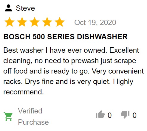 Customer review of Bosch SHP865ZDN dishwasher