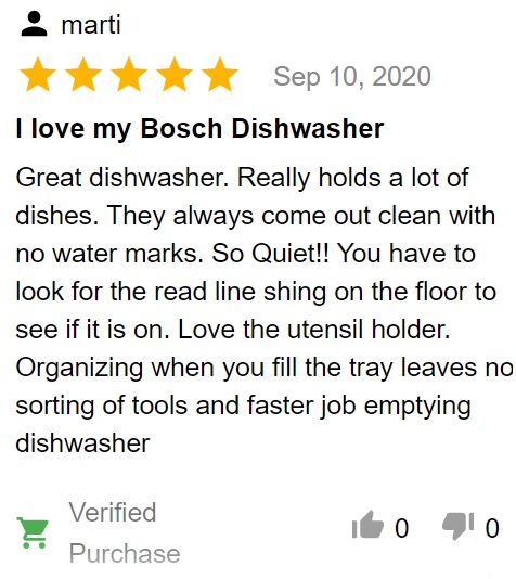 Customer review of Bosch SHP865ZDN dishwasher