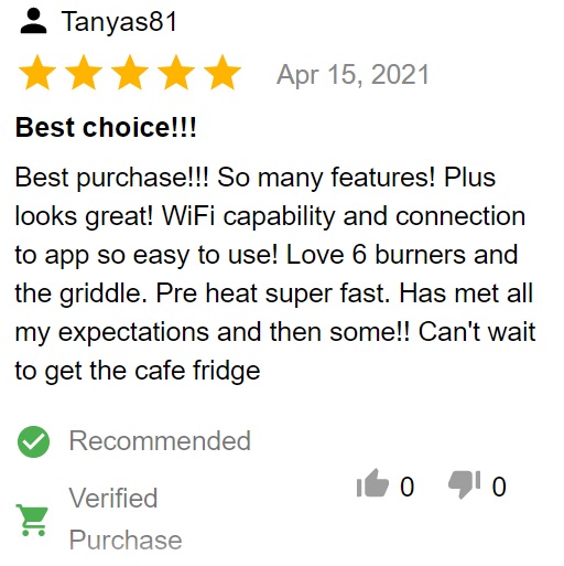 Customer review of cafe CGS700P2MS1 gas range 