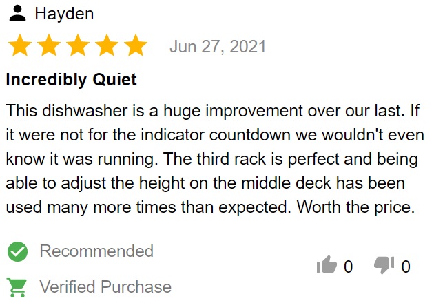 Buyer review of Samsung DW80R5060US dishwasher 