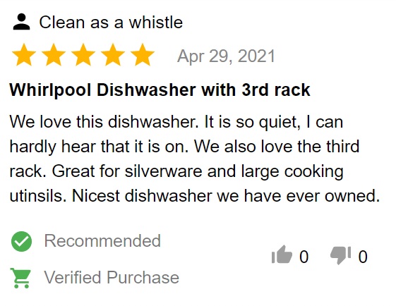Buyer review of Whirlpool WDT750SAKZ dishwasher