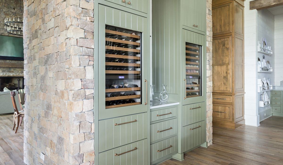 View at panel-ready Sub-Zero wine storage installed into Bayfront Hideaway kitchen