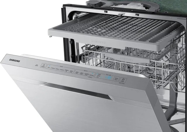 Side view of third rack on Samsung DW80R5060US dishwasher 