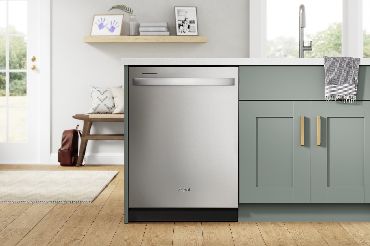 Wide shot of kitchen featuring a Whirlpool WDT750SAKZ dishwasher