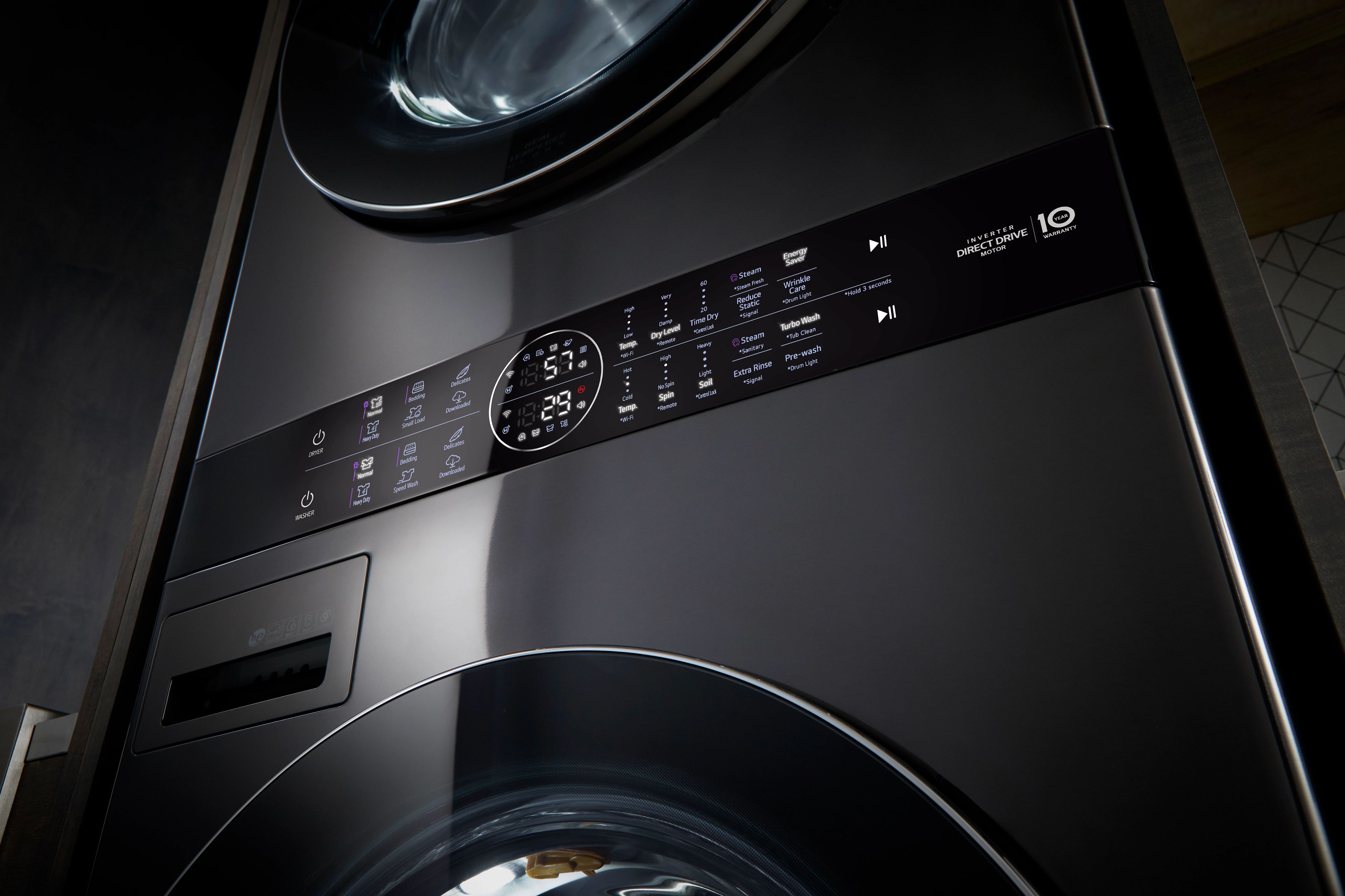 Up close look at central control panel on LG WKEX200HBA WashTower