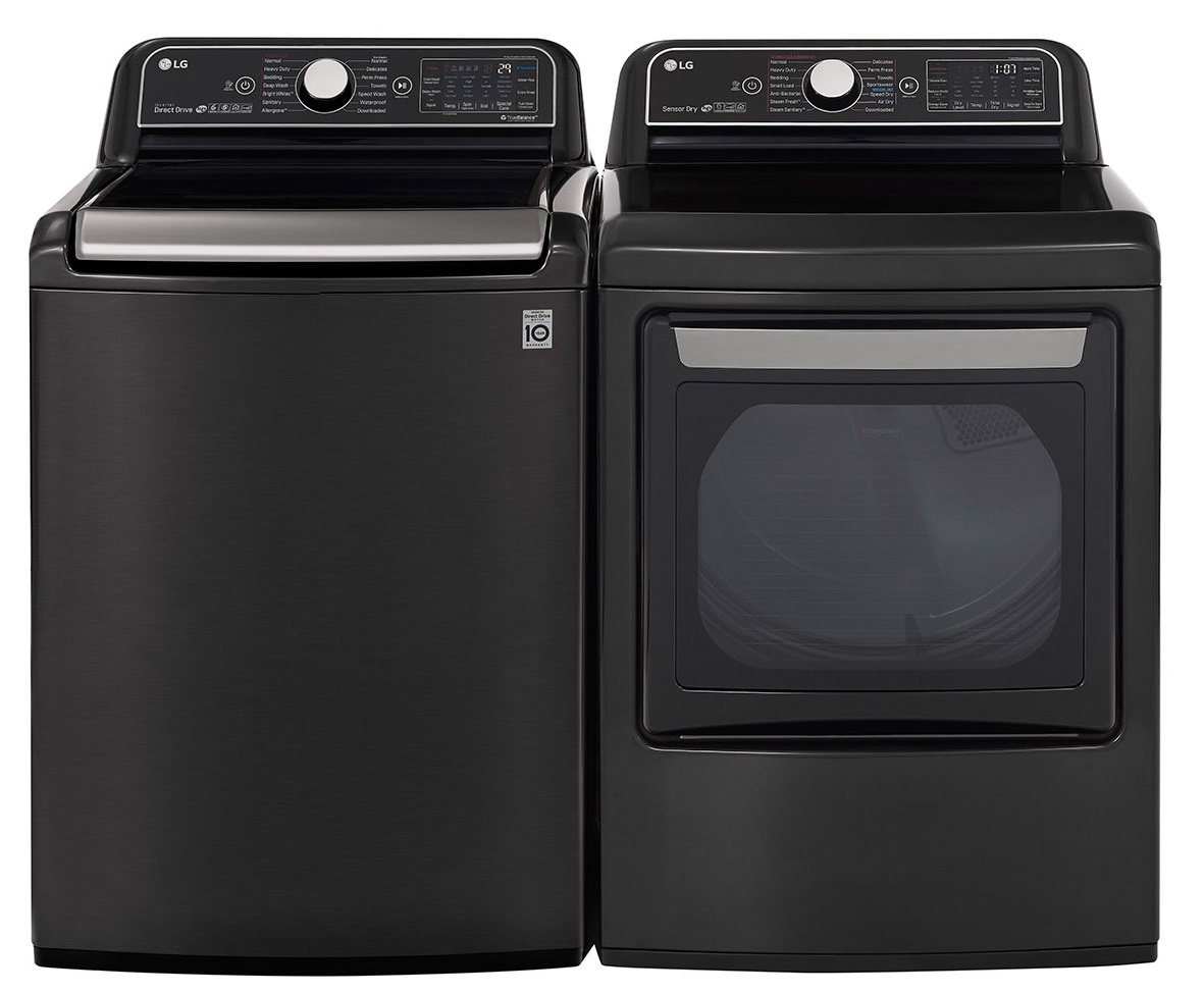 Black LG WT7900HBA top load washer with matching dryer