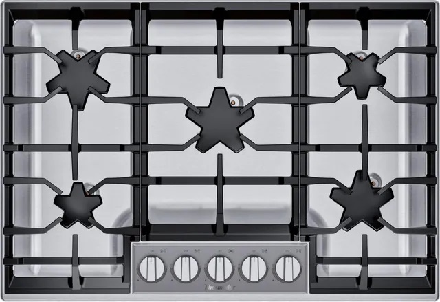 Overhead of Thermador five burner gas cooktop