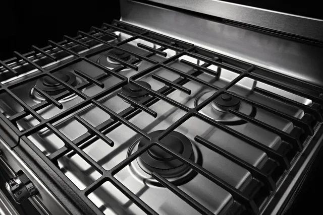 Overhead shot of KitchenAid KFGG500ESS cooktop grates 