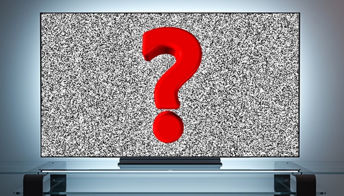 A television with a big red question mark on it.