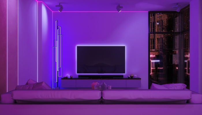 Media room with color-changing lights