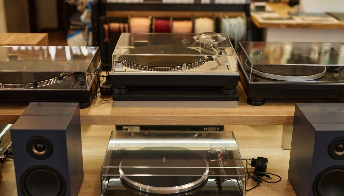 Selection of turntables in a store