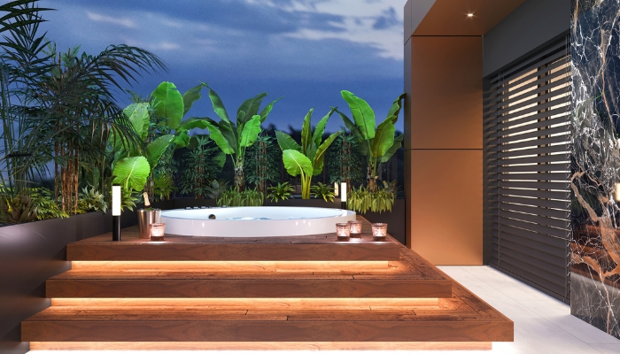 Bollard lights around a hot tub