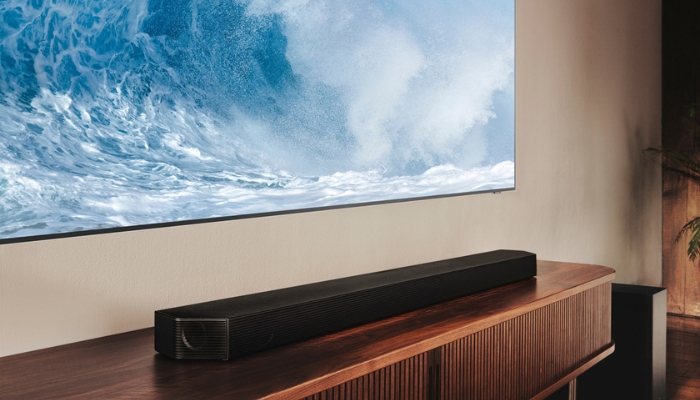 Samsung soundbar under large TV