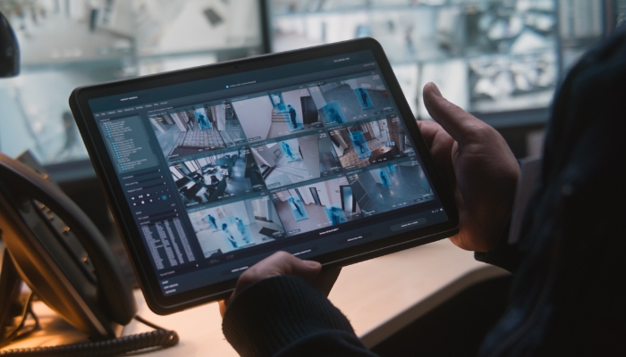 security footage on tablet