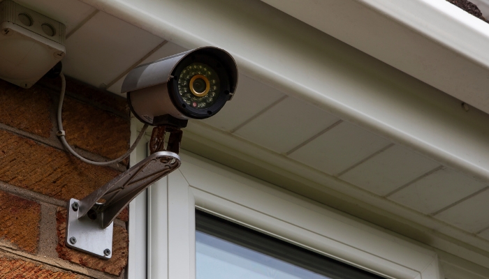 security camera on the exterior of the home