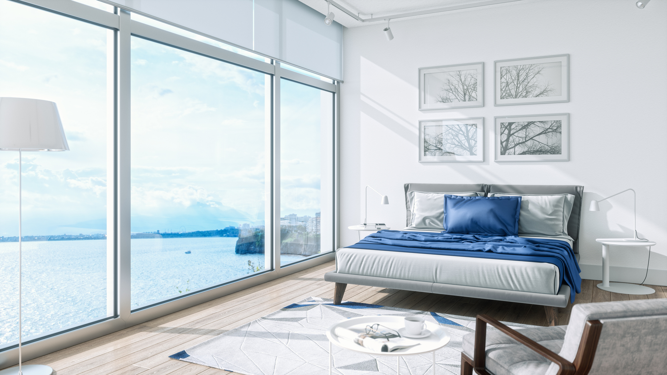 a modern bedroom with bedroom wall decor