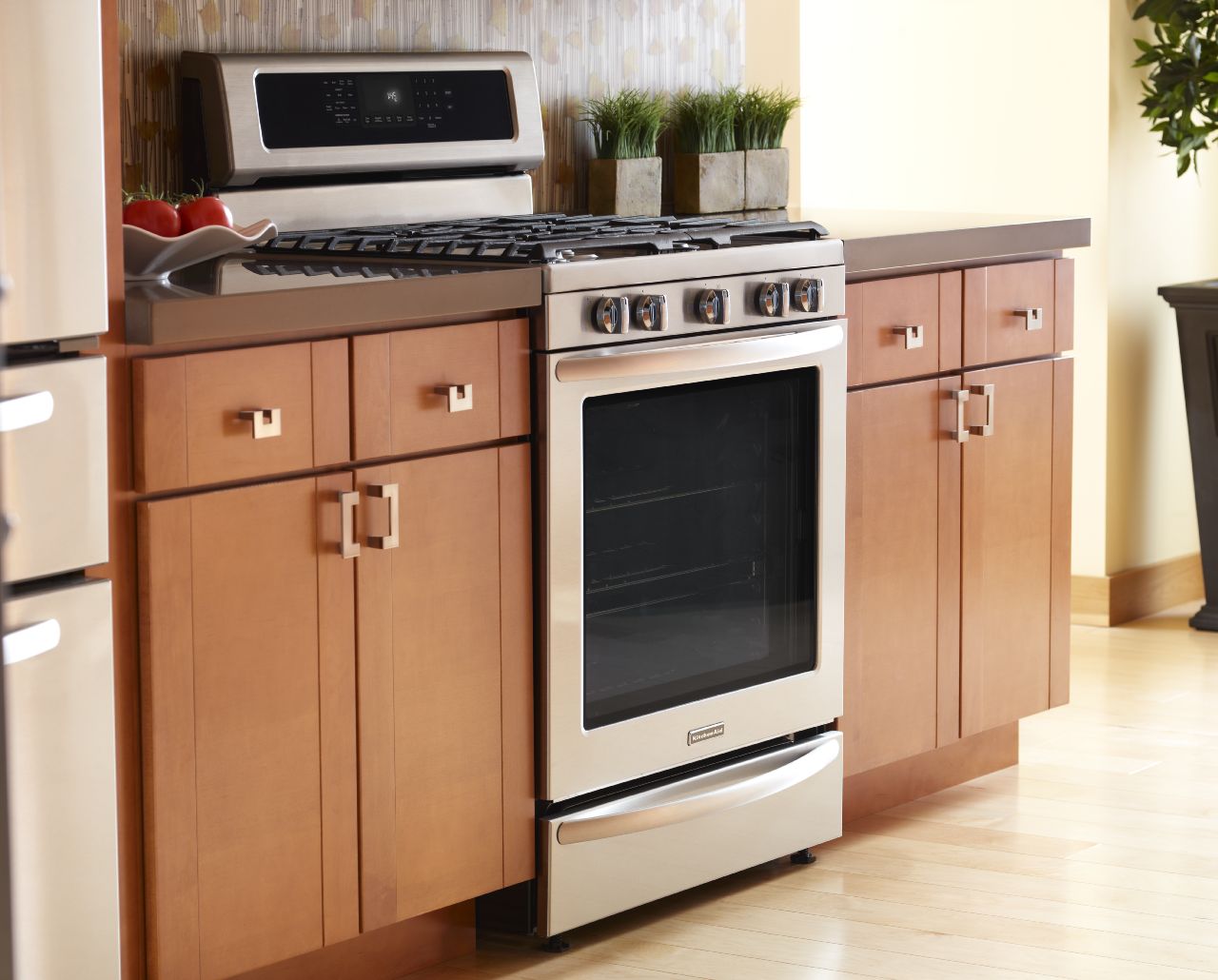 a KitchenAid range in a kitchen