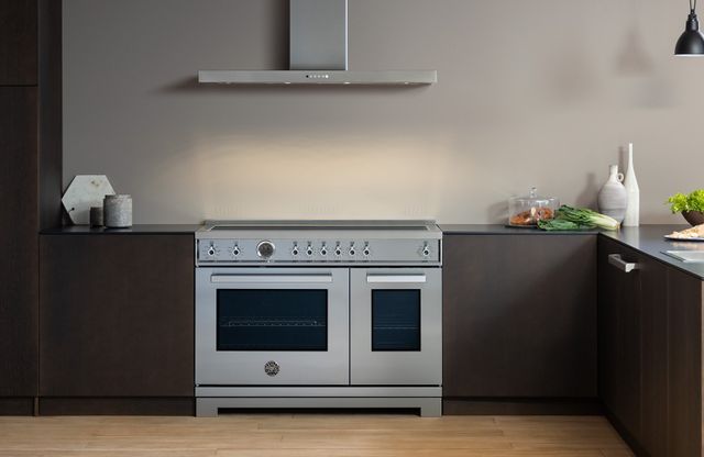 front view of a Bertazzoni 48" induction range in a modern kitchen