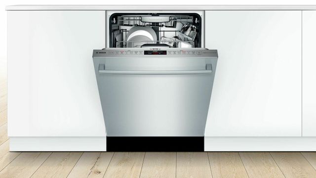 front view of a slightly opened Bosch dishwasher