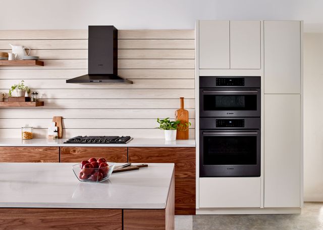 front view of a modern kitchen with bosch cooking appliances