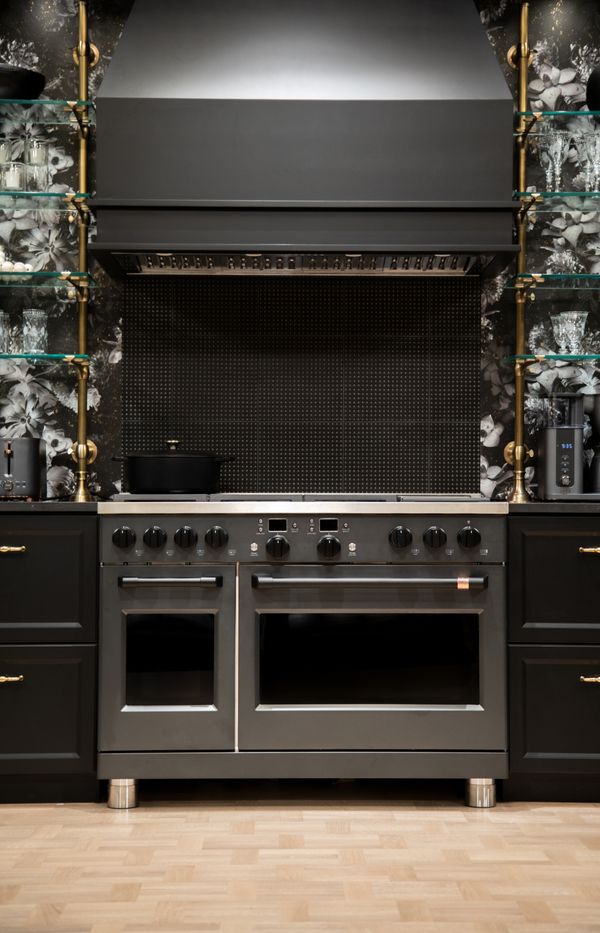 Matte black Cafe range in an elegant kitchen
