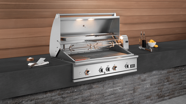 Front view of a DCS built in bbq grill