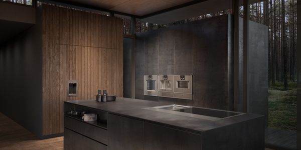 Front view of a modern kitchen with Gaggenau appliances