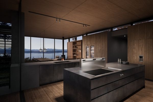 Front view of a contemporary kitchen with Gaggenau appliances