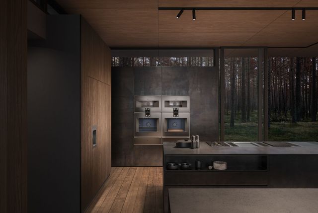 Front view of a modern kitchen with Gaggenau appliances