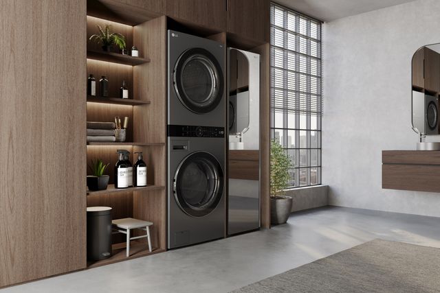 front view of a LG washtower in a contemporary laundry room 