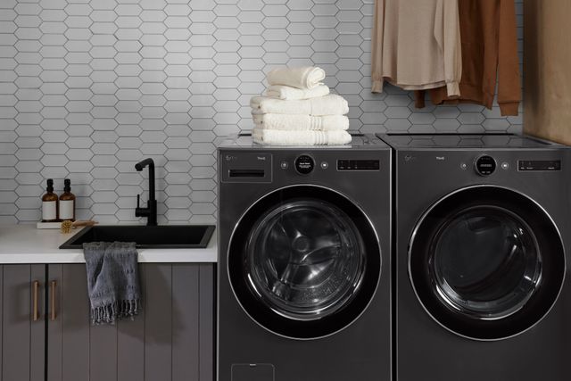 Front view of an LG front load washer and dryer