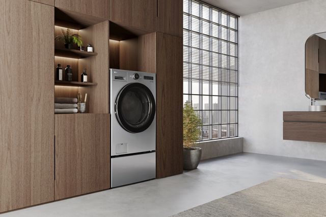 View of a modern laundry room with the LG 2-in-1 washer dryer combo