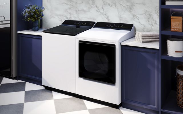 front view of a modern laundry room with an LG washer and dryer