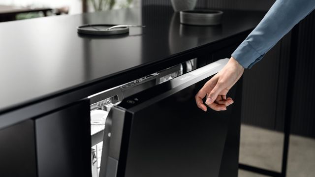 front view of a person knocking on their Miele dishwasher