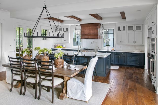 front view of a modern farmhouse kitchen with Monogram appliances 