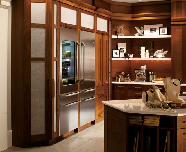 front view of stainless steel Monogram column refrigerators 