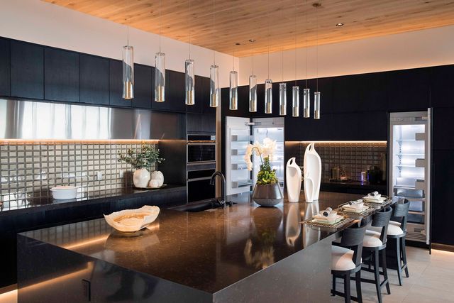front view of a modern kitchen with monogram minimalist appliances