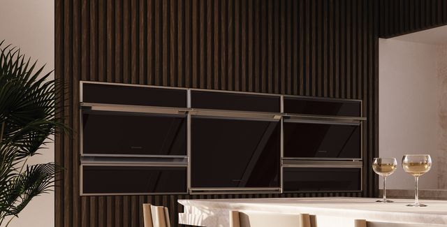 front view of a modern kitchen with monogram minimalist appliances