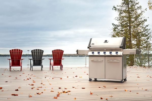 Napoleon freestanding grill on a deck in autumn