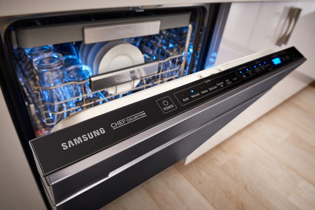 front view of a samsung dishwasher slightly opened