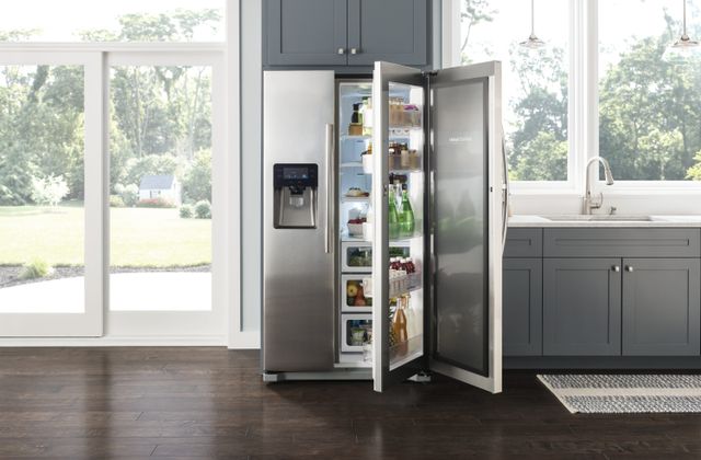 front view of a modern side-by-side samsung refrigerator