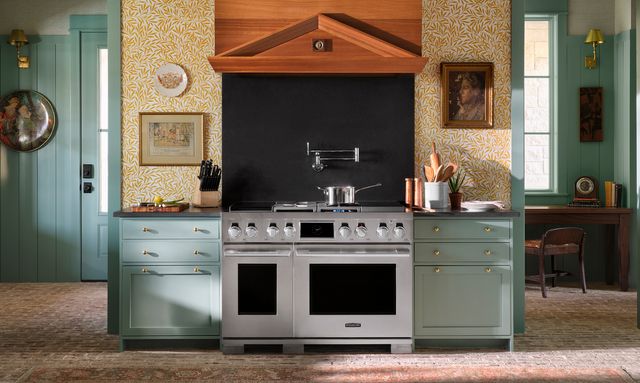 front view of a signature kitchen suite range in a modern kitchen