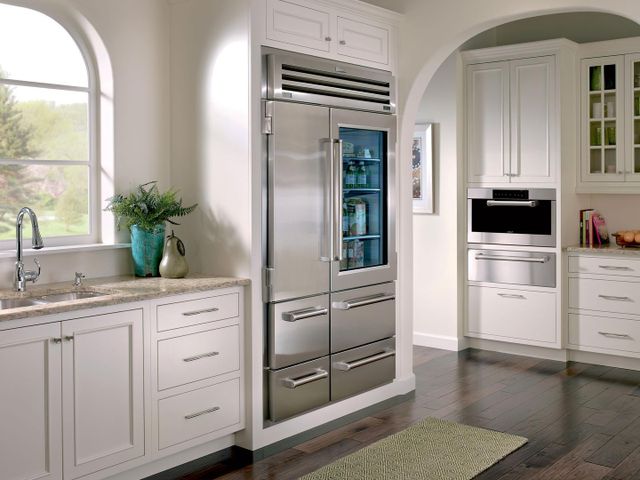 Front view of a modern kitchen with the Sub-Zero PRO Series refrigerator
