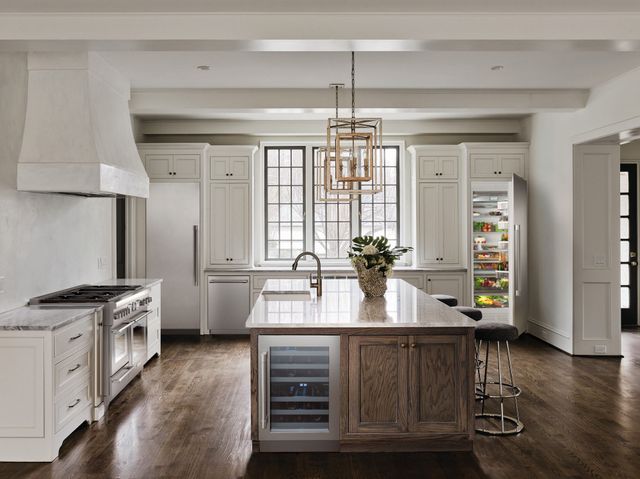 Front view of a large luxury kitchen with Thermador appliances