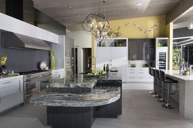 View of a contemporary kitchen with stainles steel Thermador appliances