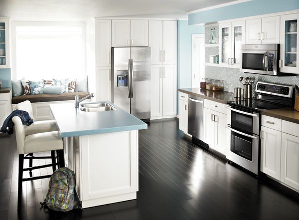 Stainless steel appliances in a kitchen