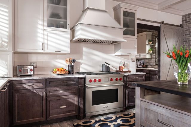 front view of a wolf range in a modern kitchen