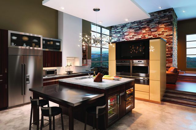 front view of a luxury kitchen with Wolf and Sub-Zero appliances