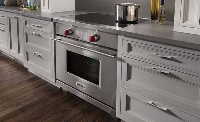 front view of a stainless steel Wolf induction range